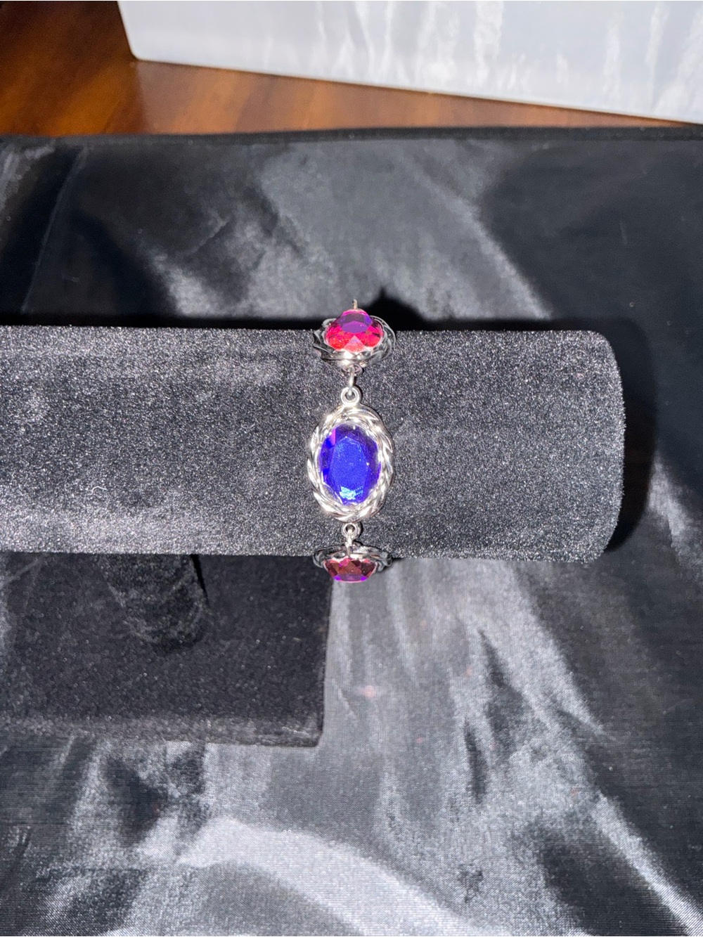 Silver-Tone Bracelet with Blue and Pink Crystals